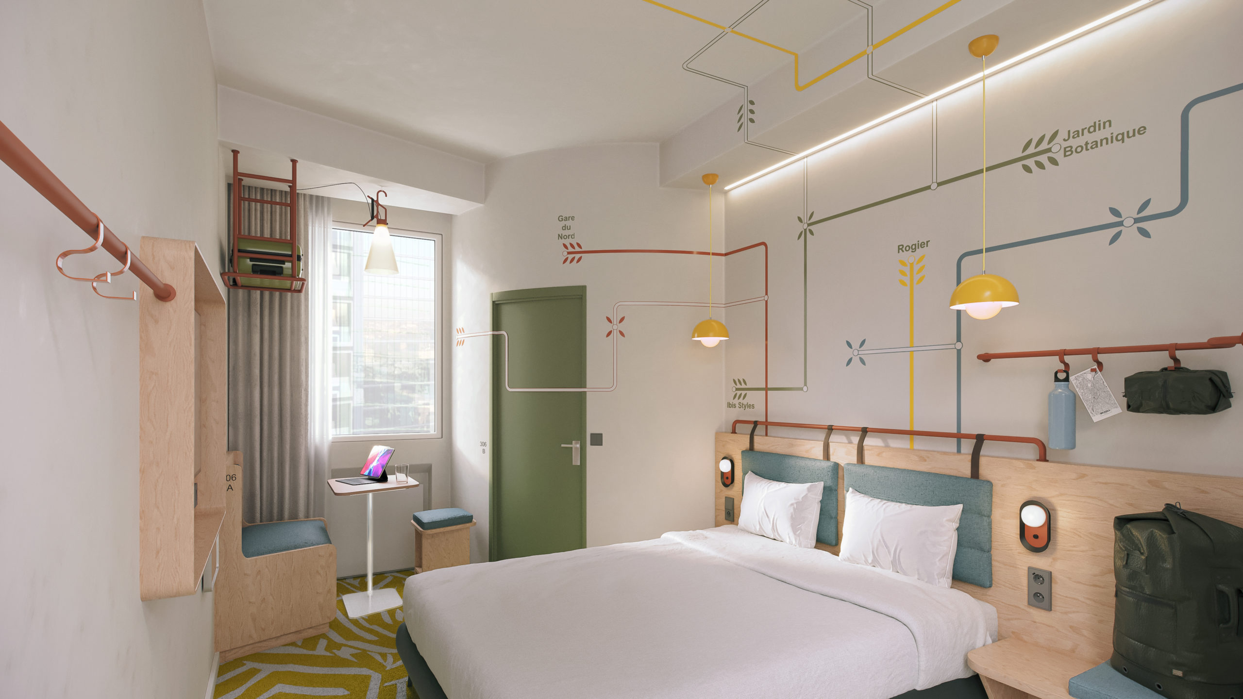 Projet d'intérieur et d'économie de la construction pour un projet de changement d'enseigne d'un hôtel Siru qui deviendra un hôtel Ibis Style.